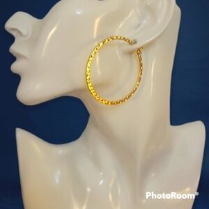 Goldtone Hammered Metal Jumbo Huggie Earrings